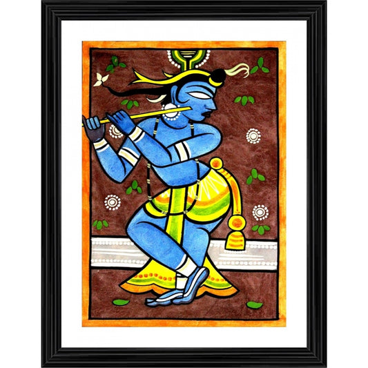 Amfyn Krishna Painting With Wood Photo Frame (Multicolor)