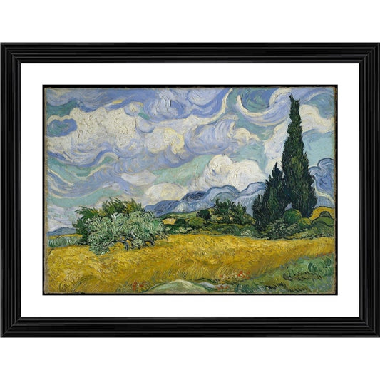 Amfyn The Cypress and the Wheatfield 1889 Painting With Wood Photo Frame (Multicolor)