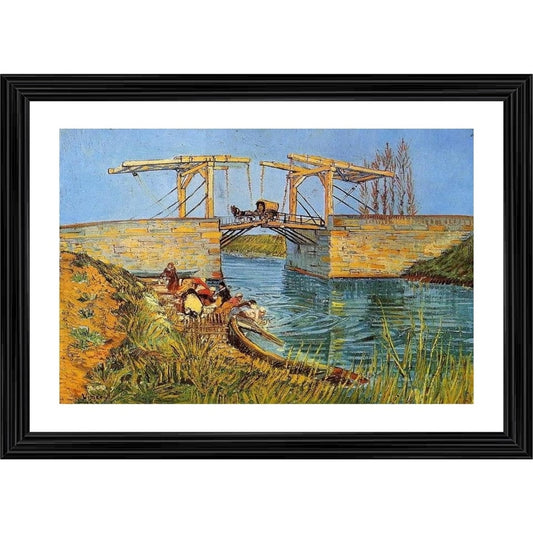 Amfyn The Langlois Bridge at Arles 1888 Painting With Wood Photo Frame (Multicolor)