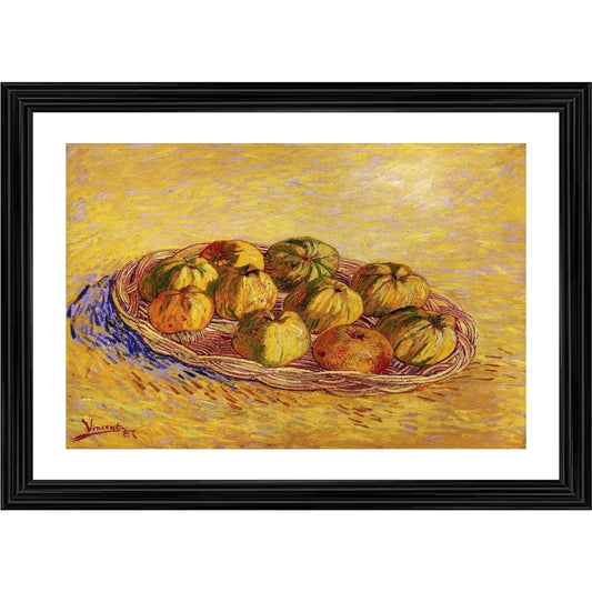 Amfyn Still Life with Basket of Apples 1887 Painting With Wood Photo Frame (Multicolor)