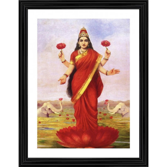 Amfyn Goddess Lakshmi &amp; Lotus in the Lake 1896 Painting With Wood Photo Frame (Multicolor)