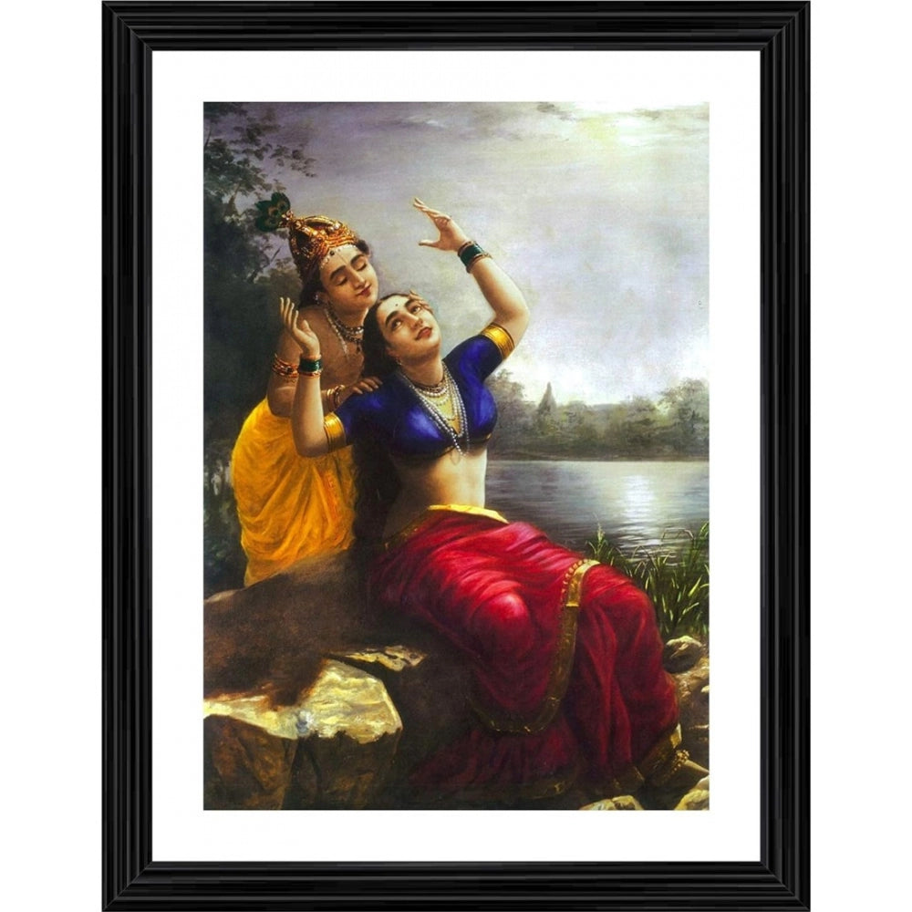 Amfyn Radha and Madhav Krishna 1900 Painting With Wood Photo Frame (Multicolor)