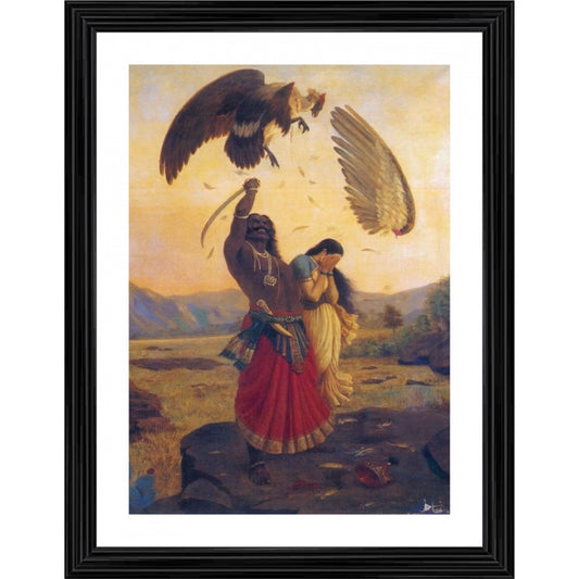 Amfyn Ravana Carrying off Sita and Opposed by Jatayu 1890 Painting With Wood Photo Frame (Multicolor)