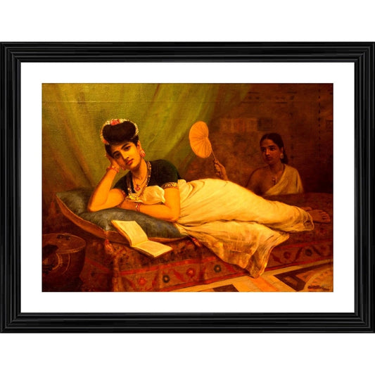 Amfyn Reclining Nayar lady 1902 Painting With Wood Photo Frame (Multicolor)