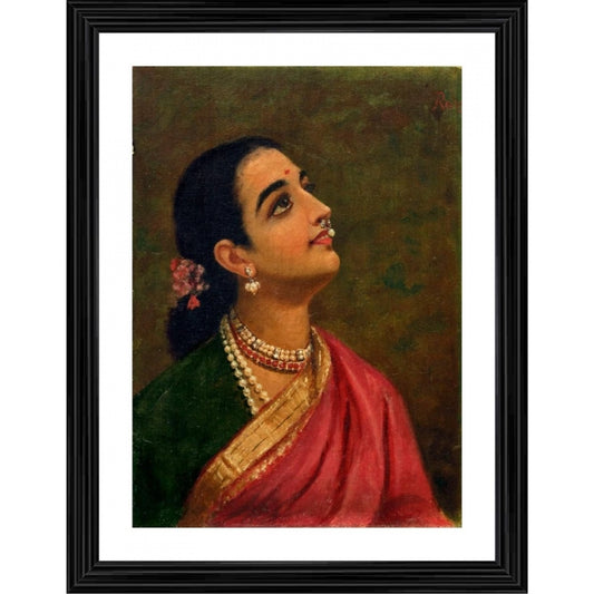 Amfyn Maharashtrian Woman 1891 Painting With Wood Photo Frame (Multicolor)