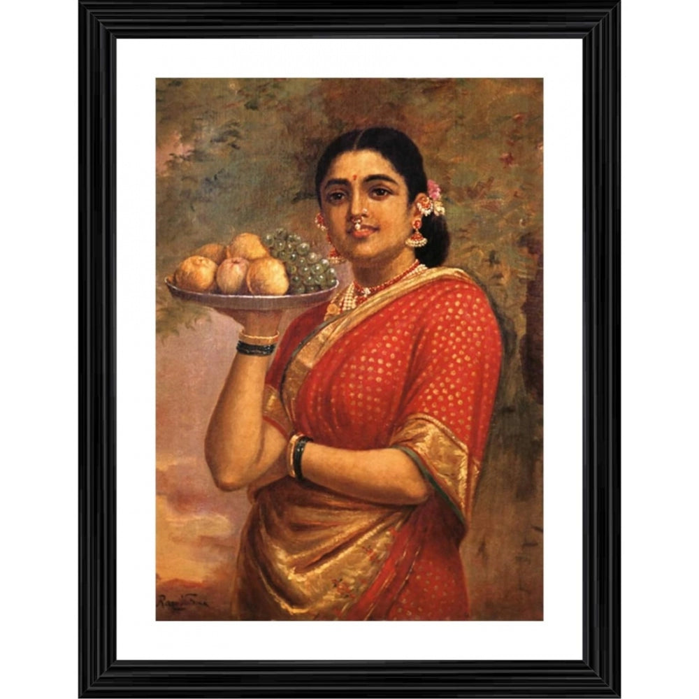 Amfyn Maharashtrian Woman 1892 Painting With Wood Photo Frame (Multicolor)
