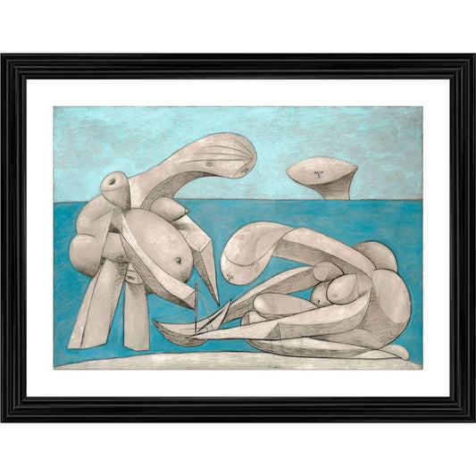 Fashion On the Beach 1937 Painting With Wood Photo Frame (Multicolor)