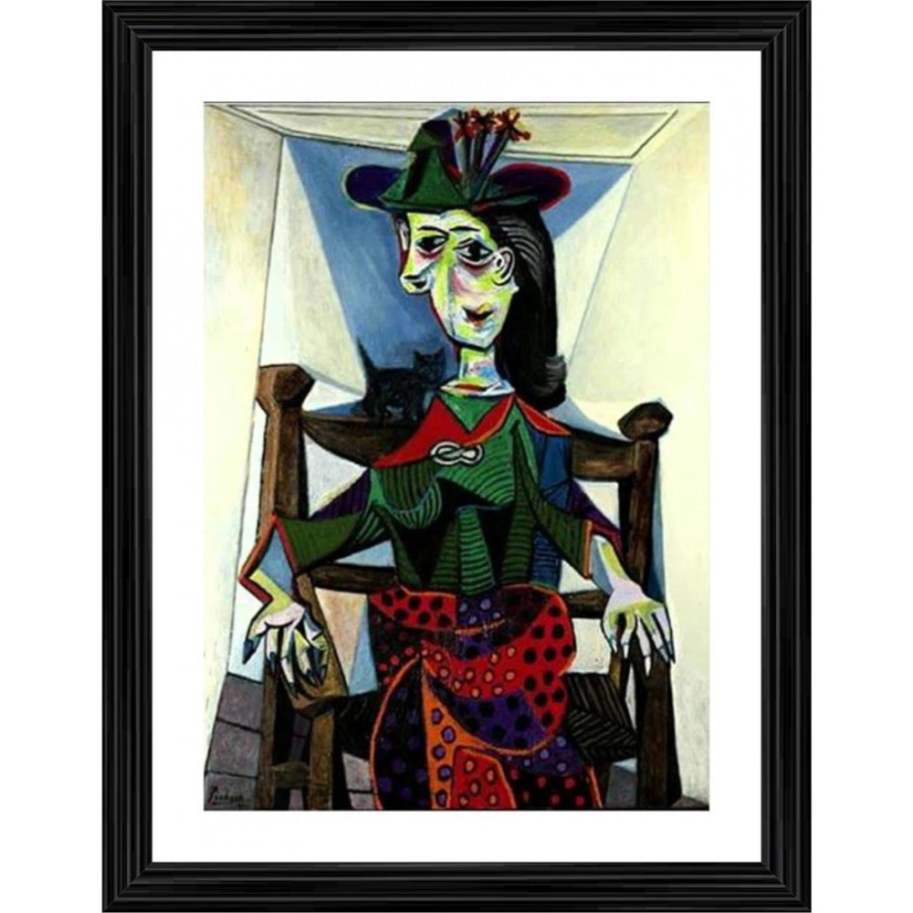 Fashion Woman with Flowered Hat 1941 Painting With Wood Photo Frame (Multicolor)