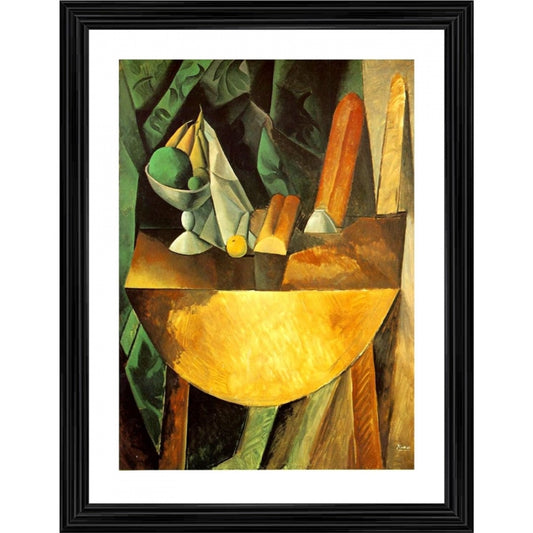 Fashion Bread and Fruit Dish on a Table 1909 Painting With Wood Photo Frame (Multicolor)