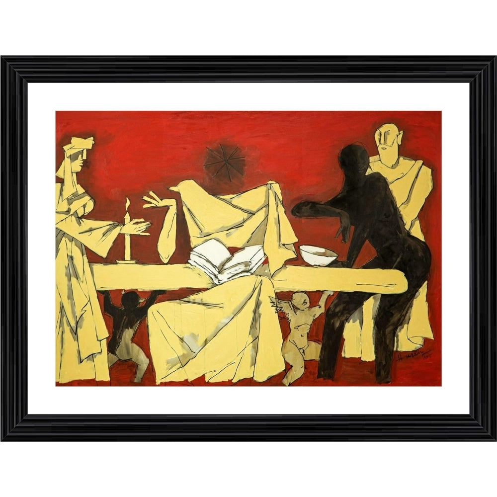 Amfyn The Last Supper Painting With Wood Photo Frame (Multicolor)