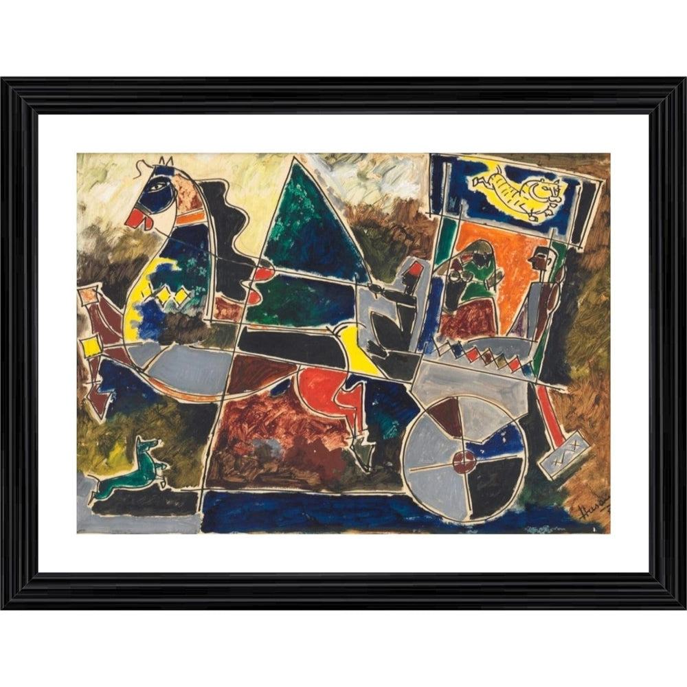 Amfyn Village Horse and the Chariot Painting With Wood Photo Frame (Multicolor)