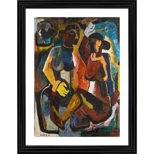 Amfyn Maharashtriy Women 1950 Painting With Wood Photo Frame (Multicolor)