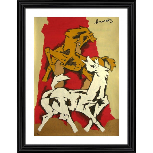 Amfyn Horses Love Painting With Wood Photo Frame (Multicolor)