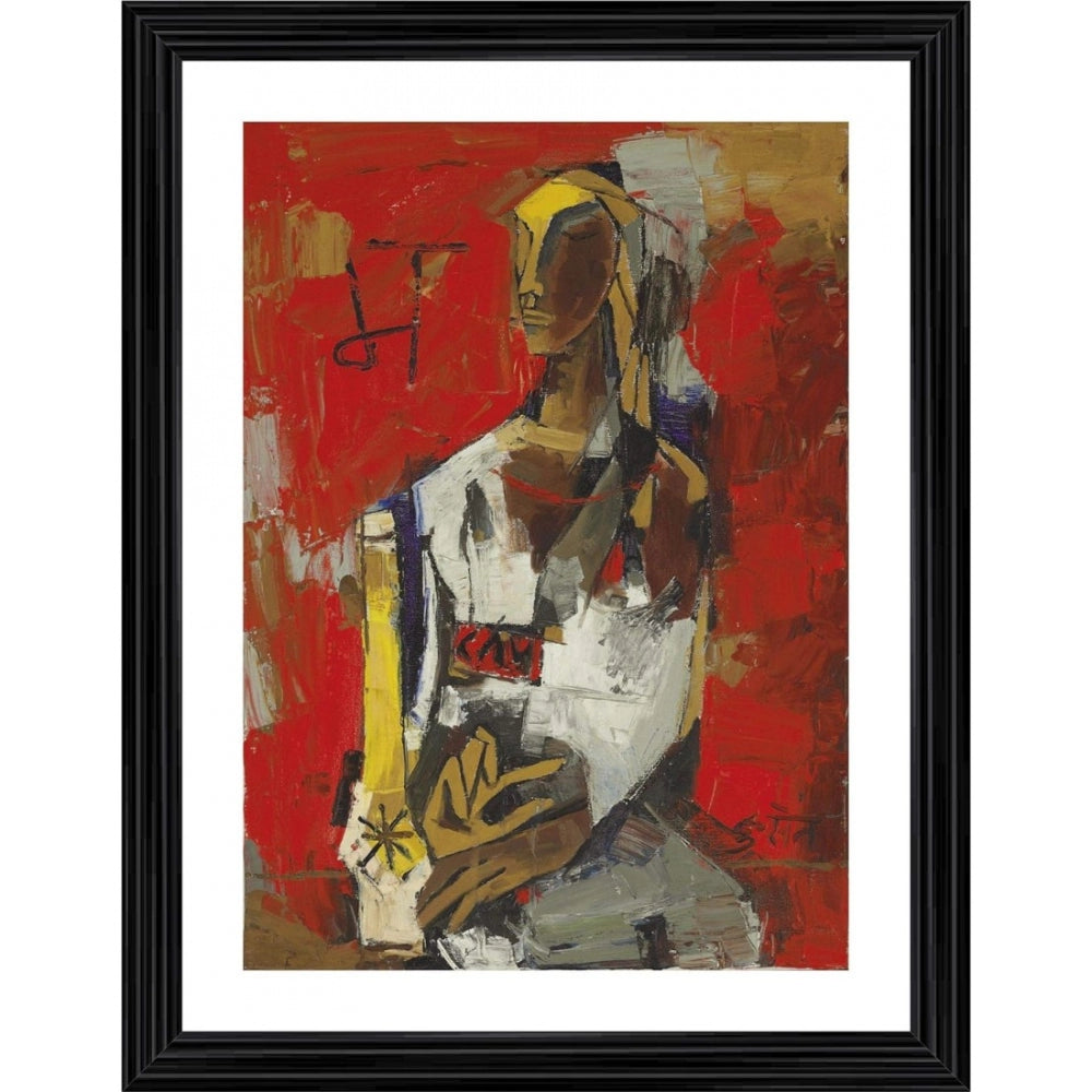 Amfyn Woman in Red 1964 Painting With Wood Photo Frame (Multicolor)