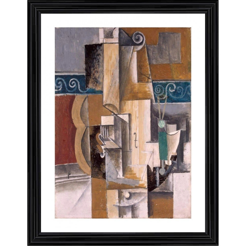 Amfyn Guitar and Voilin 1912 Painting With Wood Photo Frame (Multicolor)