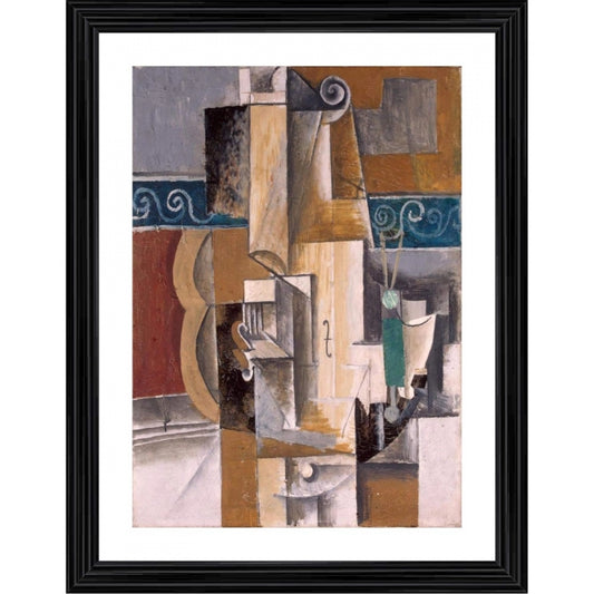 Amfyn Guitar and Voilin 1912 Painting With Wood Photo Frame (Multicolor)