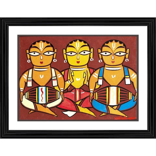 Amfyn Three Musicians 1 Painting With Wood Photo Frame (Multicolor)