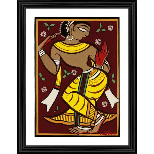 Amfyn Dancing Woman 3 Painting With Wood Photo Frame (Multicolor)