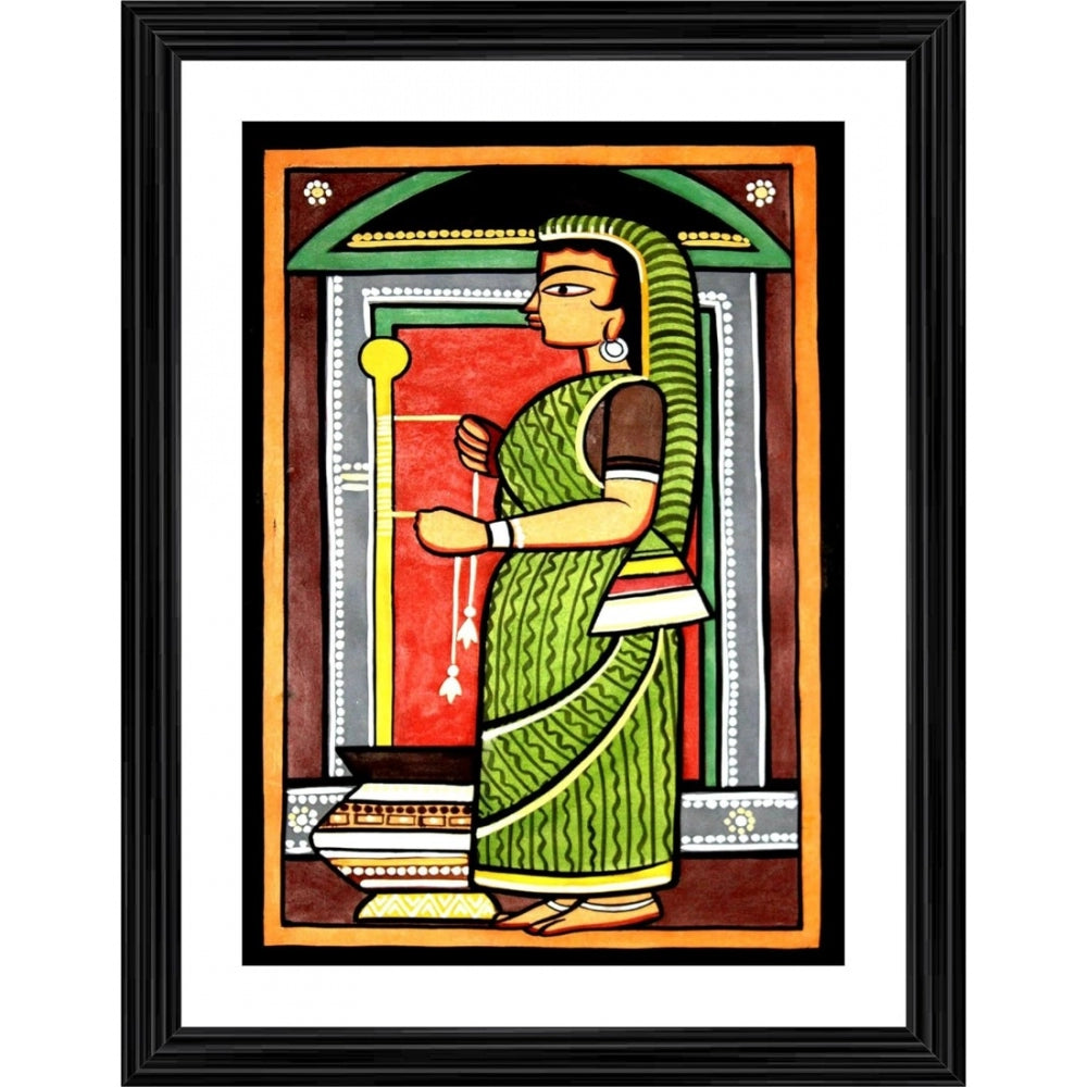 Amfyn Yashoda Painting With Wood Photo Frame (Multicolor)