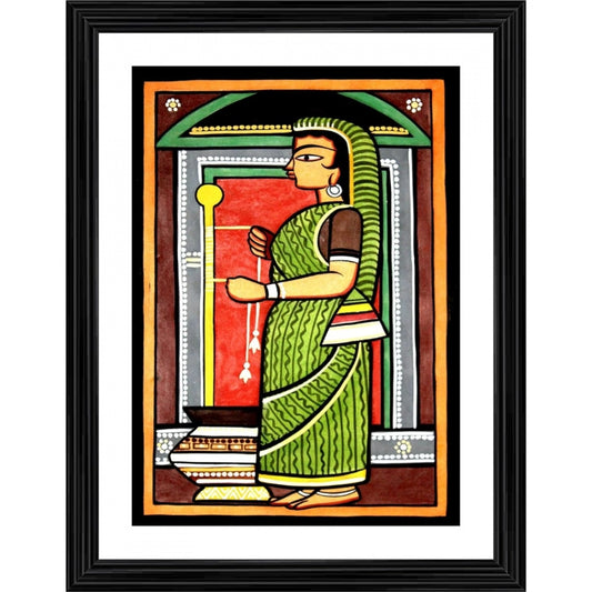 Amfyn Yashoda Painting With Wood Photo Frame (Multicolor)