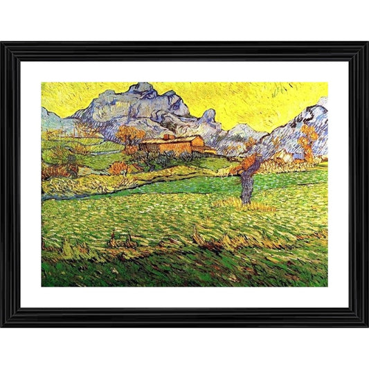 Amfyn Meadow in the Mountains Saint Paul 1889 Painting With Wood Photo Frame (Multicolor)