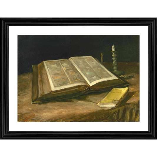Amfyn Still Life with Bible 1885 Painting With Wood Photo Frame (Multicolor)