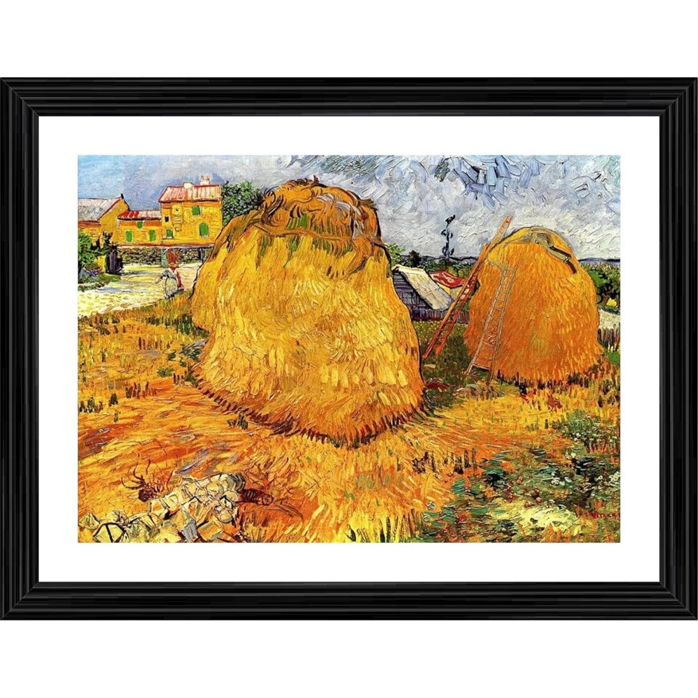 Amfyn Haystacks in Provence 1888 Painting With Wood Photo Frame (Multicolor)
