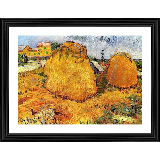 Amfyn Haystacks in Provence 1888 Painting With Wood Photo Frame (Multicolor)
