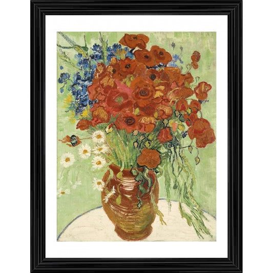 Amfyn Vase with Cornflowers and Poppies 1887 Painting With Wood Photo Frame (Multicolor)