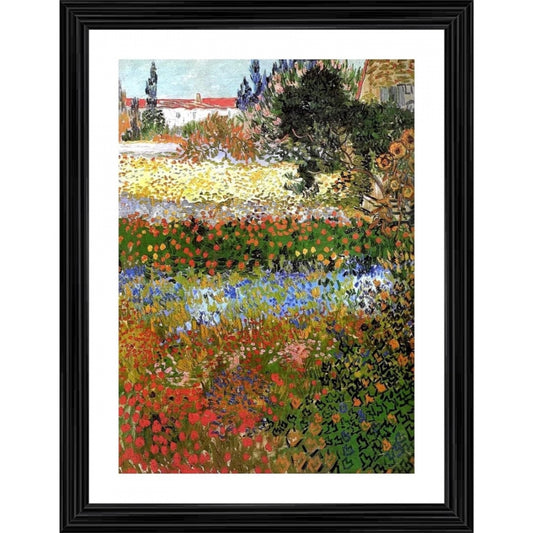 Amfyn Flowered Garden 1888 Painting With Wood Photo Frame (Multicolor)