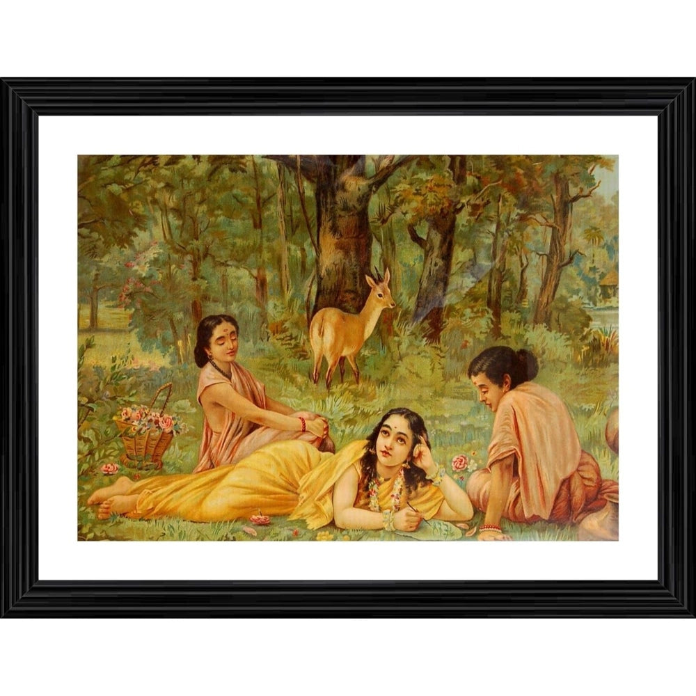Amfyn Shakuntala Writing a Letter to Dushyant 1876 Painting With Wood Photo Frame (Multicolor)