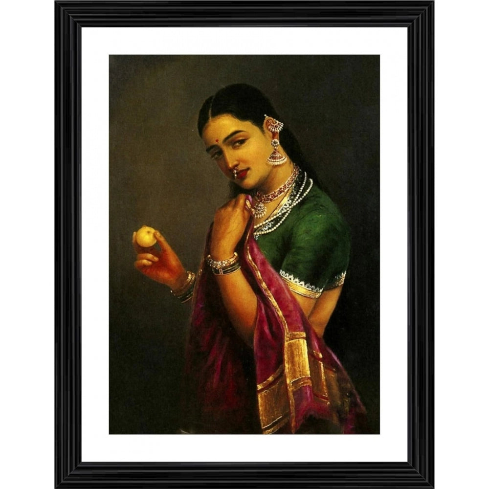 Amfyn The Coquette Lady with a Fruit 1893 Painting With Wood Photo Frame (Multicolor)