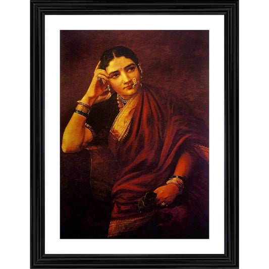 Amfyn Maharashtrian Woman 1893 Painting With Wood Photo Frame (Multicolor)