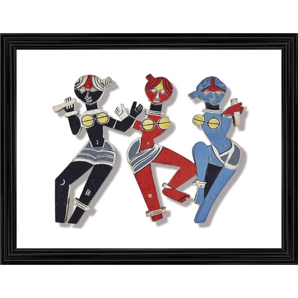 Amfyn Lady Dancers Painting With Wood Photo Frame (Multicolor)