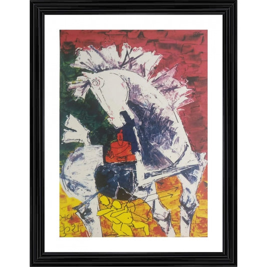 Amfyn Luv Kush and the Horse Painting With Wood Photo Frame (Multicolor)