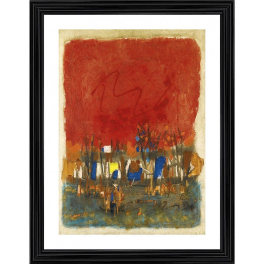 Amfyn Red Landscape 1964 Painting With Wood Photo Frame (Multicolor)