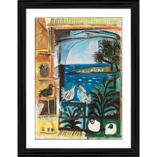 Amfyn The Pigeons Cannes 1957 Painting With Wood Photo Frame (Multicolor)