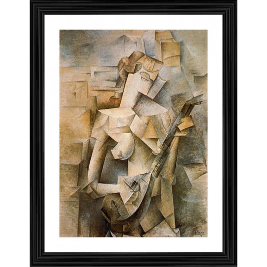Amfyn Girl with mandolin 1910 Painting With Wood Photo Frame (Multicolor)