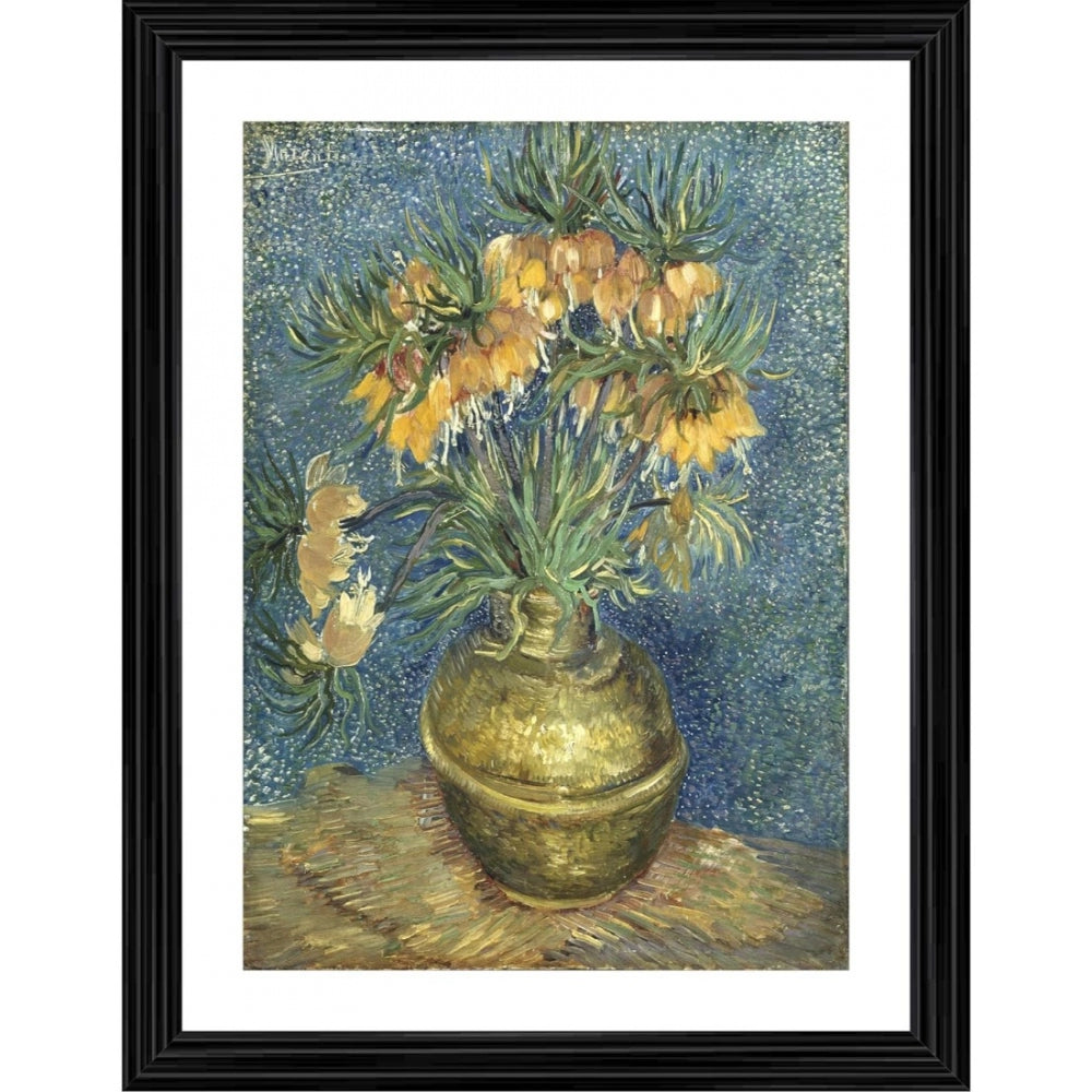 Amfyn Imperial Fritillaries in a Copper Vase 1887 Painting With Wood Photo Frame (Multicolor)