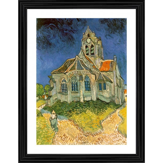 Amfyn The Church at Auvers 1890 Painting With Wood Photo Frame (Multicolor)
