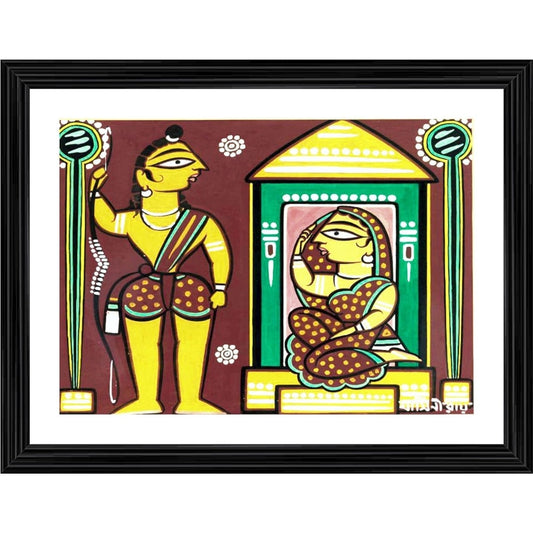 Amfyn Seeta and Ram Painting With Wood Photo Frame (Multicolor)