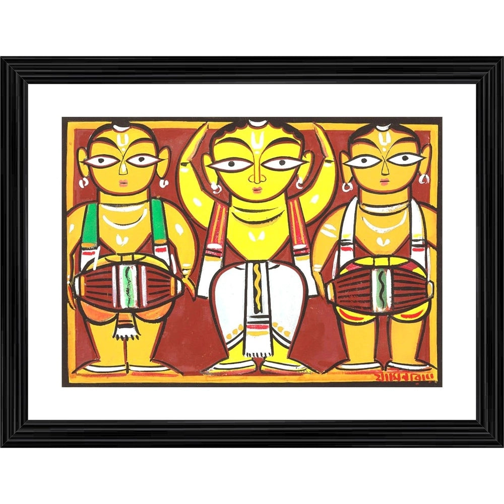 Amfyn Three Musicians 2 Painting With Wood Photo Frame (Multicolor)