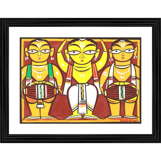 Amfyn Three Musicians 2 Painting With Wood Photo Frame (Multicolor)