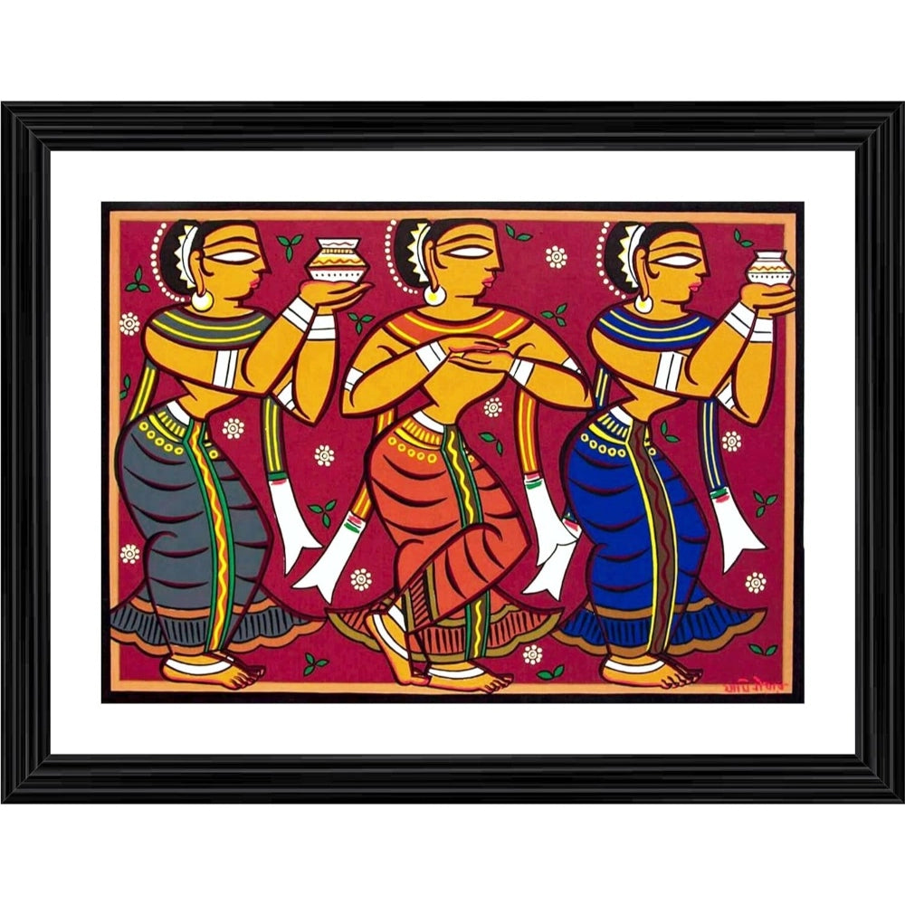 Amfyn Three Gopika Painting With Wood Photo Frame (Multicolor)