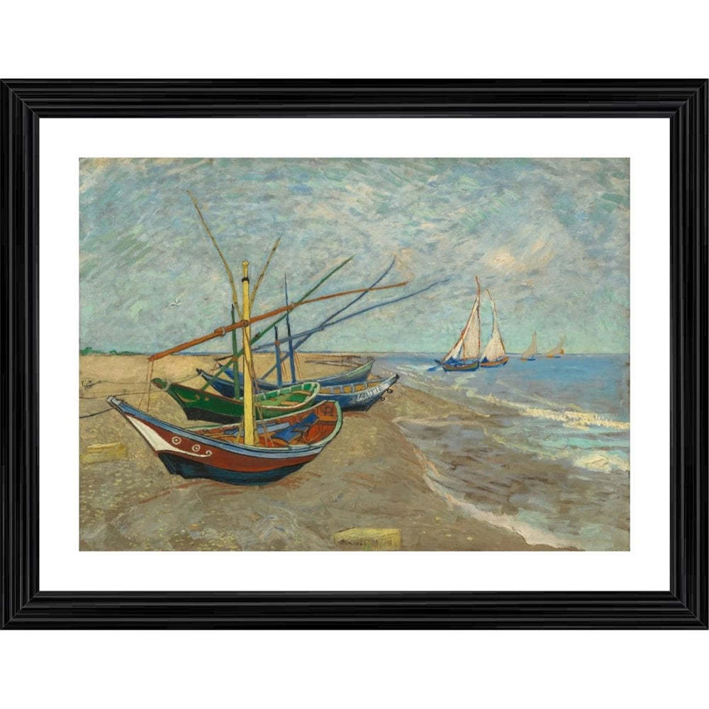 Amfyn Fishing Boats on the Beach 1888 Painting With Wood Photo Frame (Multicolor)
