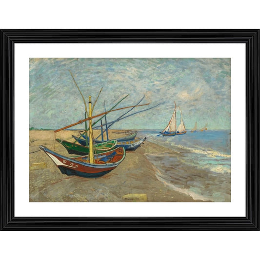 Amfyn Fishing Boats on the Beach 1888 Painting With Wood Photo Frame (Multicolor)