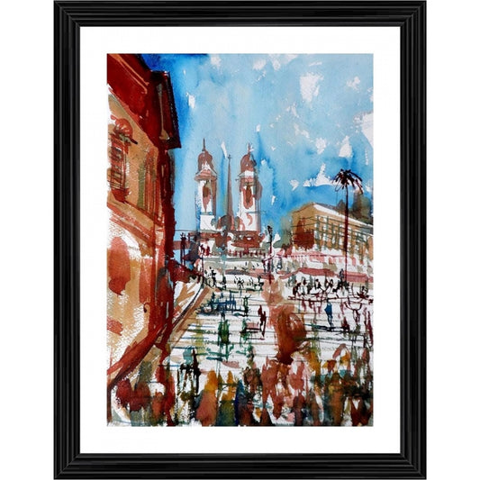 Amfyn Spanish Steps in Rome 1886 Painting With Wood Photo Frame (Multicolor)