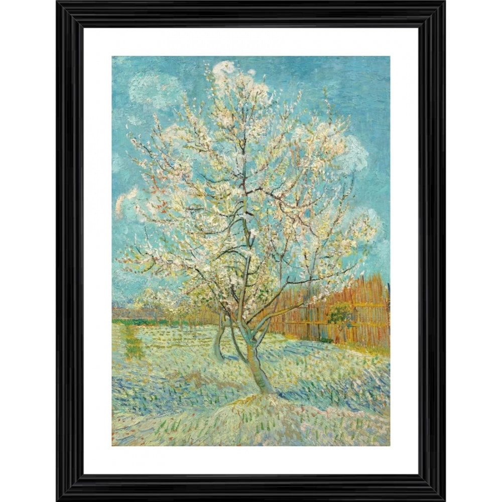 Amfyn The Pink Peach Tree 1888 Painting With Wood Photo Frame (Multicolor)