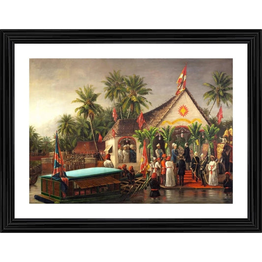 Amfyn Historic Meet Maharaja of Travancore &amp; British Officials 1880 Painting With Wood Photo Frame (Multicolor)