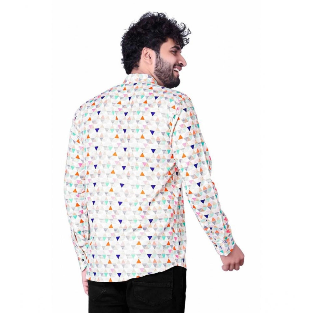 Amfyn Men's Cotton Blended Printed Full Sleeve Shortkurta (Multicolor)